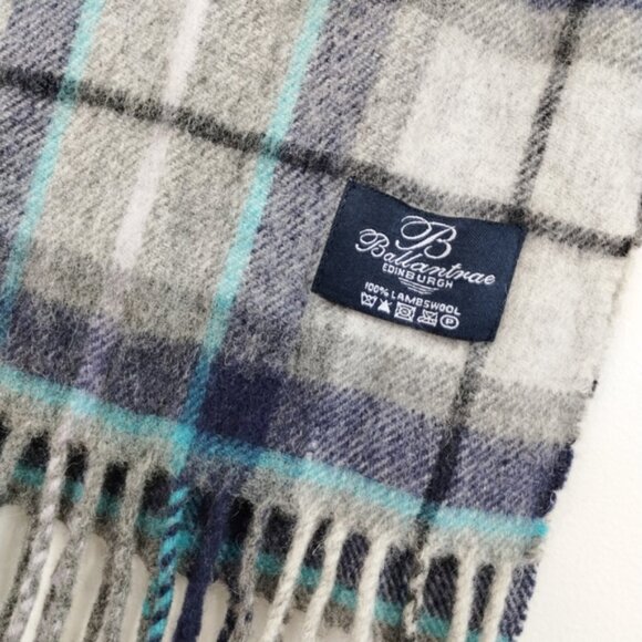 Ballantrae Edinburgh 100% Lambswool Blue Tartan Scarf with Fringe - Picture 1 of 5